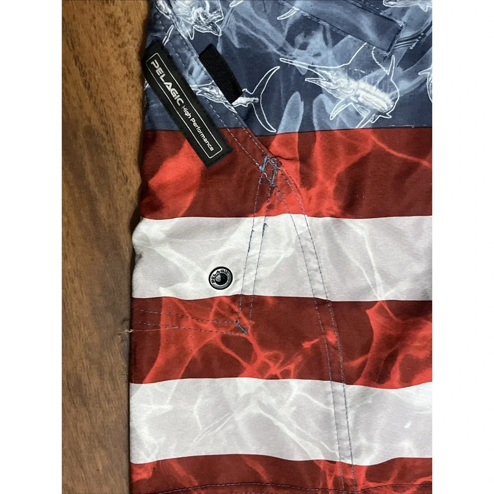Pelagic Board Shorts Youth Size 25 (L) Sharkskin American Flag Stripe Fishing
